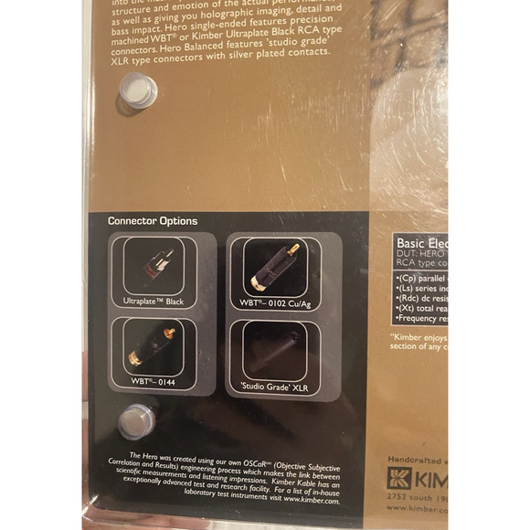 New Kimber Kable Hero 1 Meter Pair with Ultraplate Black RCA Connectors - Picture 7 of 8